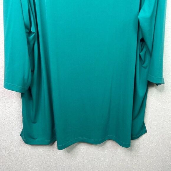 Susan Graver Liquid Knit Solid Green 3/4 Sleeve Top Plus Size 3XP Petite - Picture 3 of 13